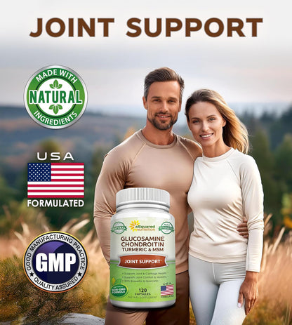 aSquared Nutrition Glucosamine Chondroitin Turmeric MSM Boswellia - 120 Capsules - Joint Support Supplement - Joint Support Relief Pills for Health - Natural Supplement for Back, Knee & Hands