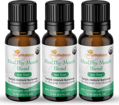 OraWellness Nut Free Healthy Mouth Blend Tooth Oil 3 Pack + BrushEco Bamboo Toothbrush with 4 Rows