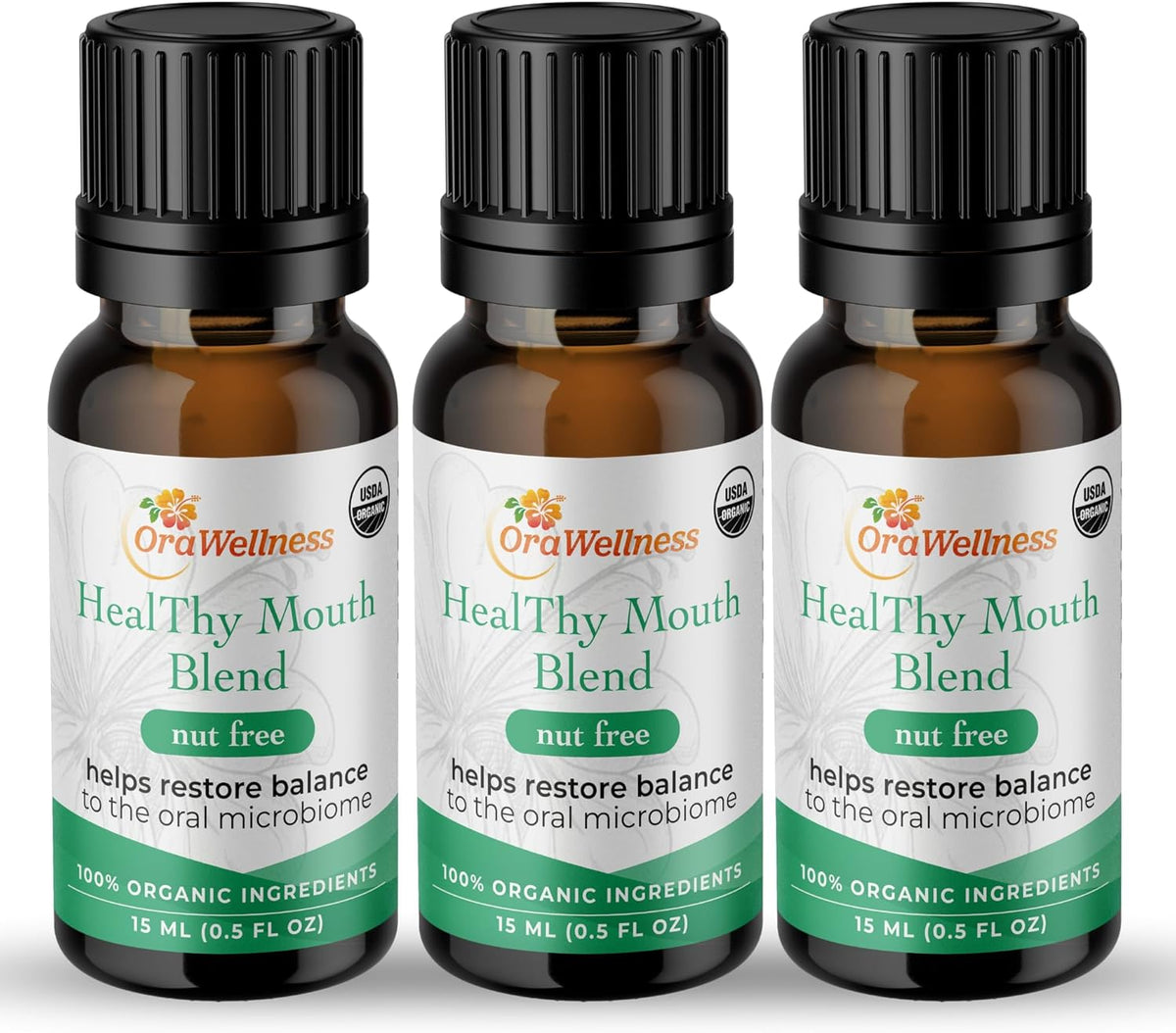 OraWellness Nut Free Healthy Mouth Blend Tooth Oil 3 Pack + BrushEco Bamboo Toothbrush with 3 Rows