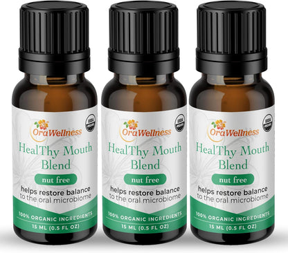 OraWellness Nut Free Healthy Mouth Blend Tooth Oil 3 Pack + BrushEco Bamboo Toothbrush with 3 Rows