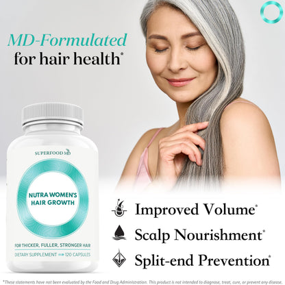 Women's Balance Hair Growth Supplements, Ages 45 and Up, Customer Proven for Visibly Thicker Hair and Scalp Coverage, Soy-Free, Made with 26 Ingredients including Beta Carotenes - 2 Month Supply
