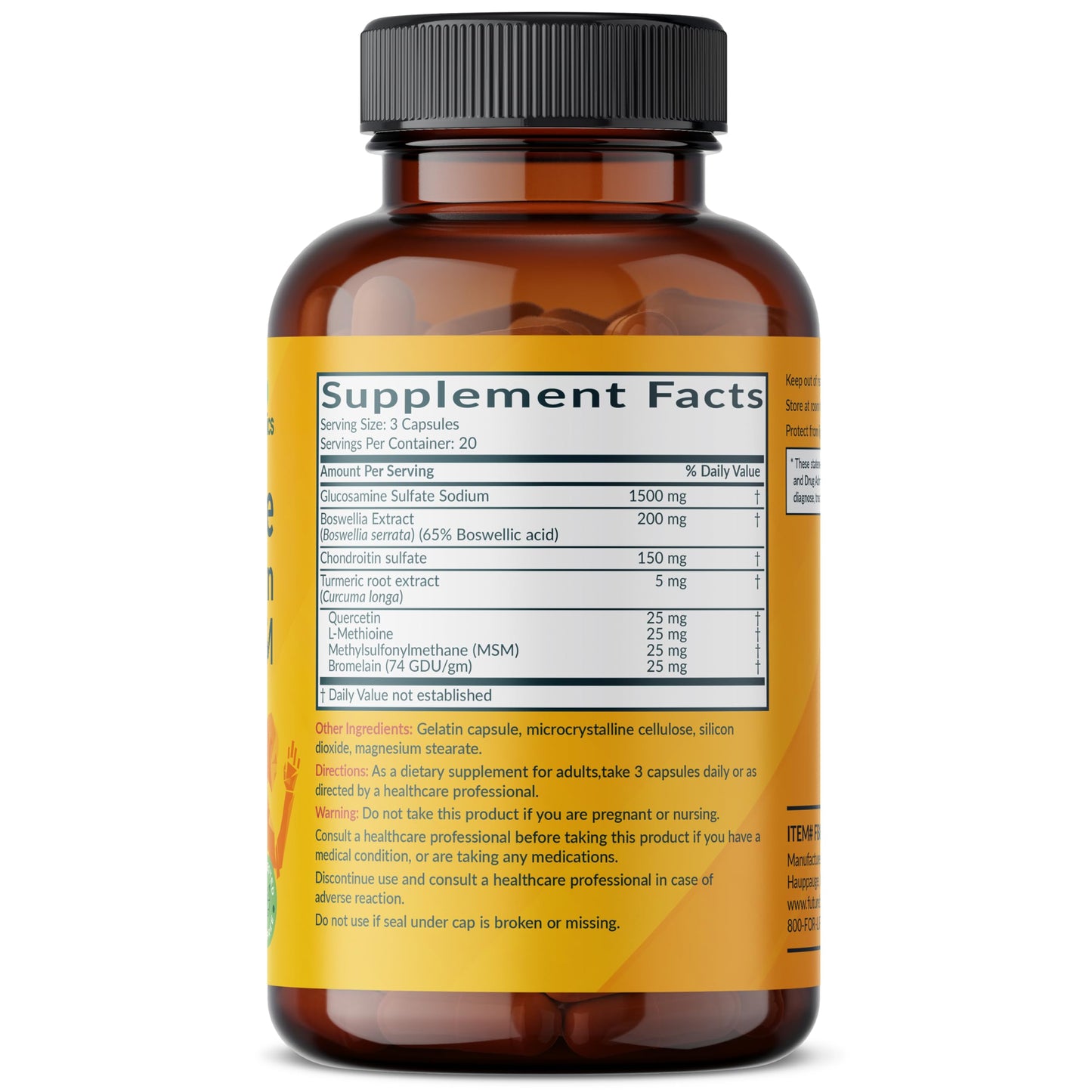 Futurebiotics Glucosamine Chondroitin Turmeric & MSM Advanced Joint Formula, Supports Healthy Joints & Mobility - Non-GMO, 90 Capsules