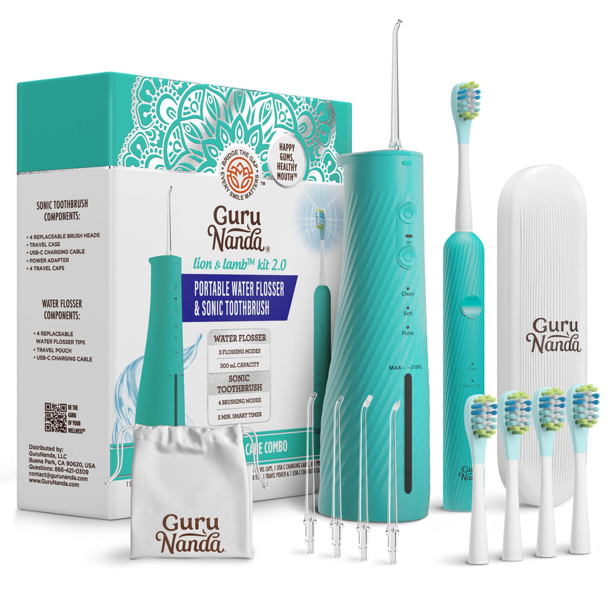 GuruNanda Electric Toothbrush & Water Flosser, 4 Toothbrush Heads, 4 Tips