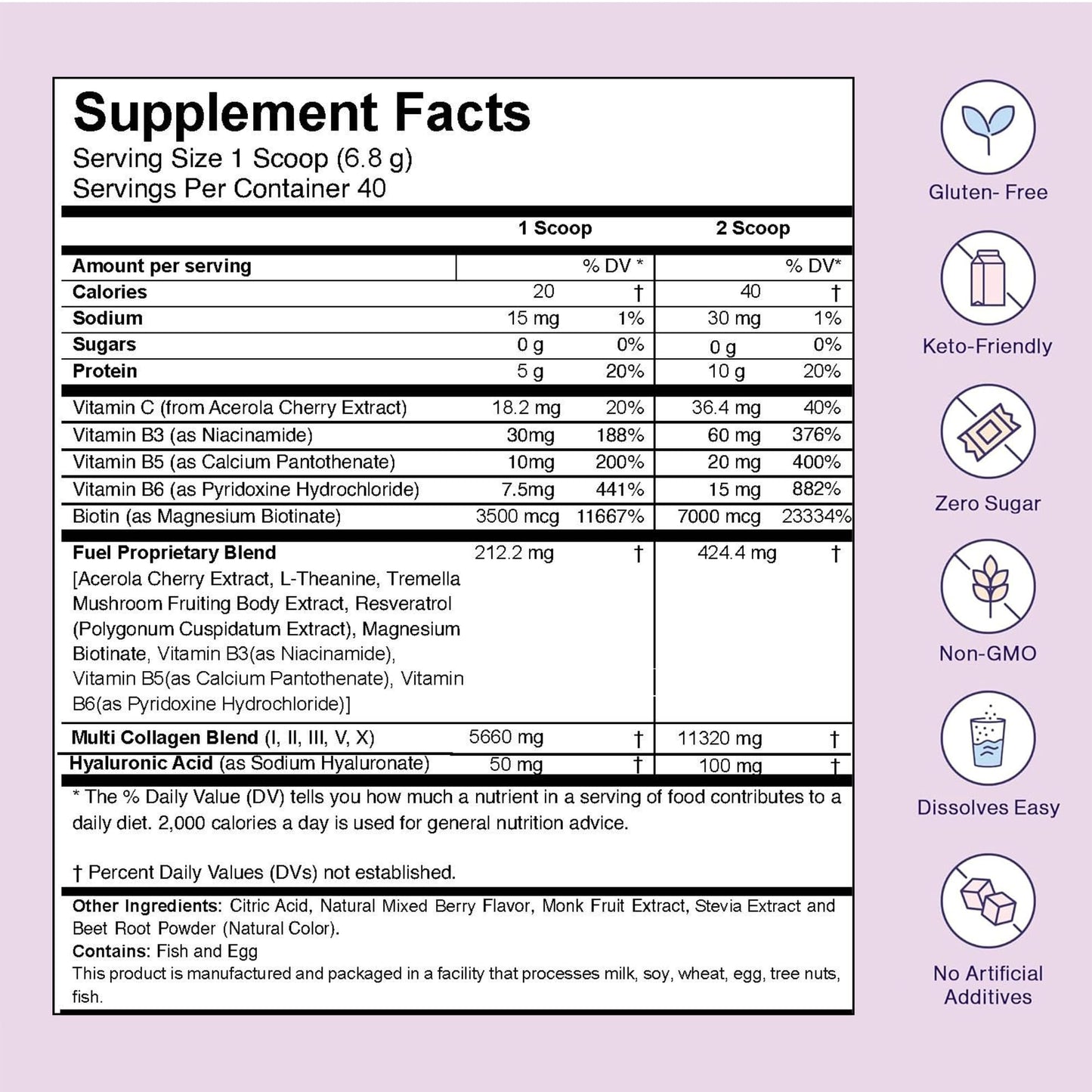 Fuel Multi Collagen Peptides Powder – 20g Hydrolyzed Collagen Types I, II, III, V & X – Hair, Skin, Nails & Joint Support – Keto & Gluten Free – Unflavored – 40 Servings (16.64oz)