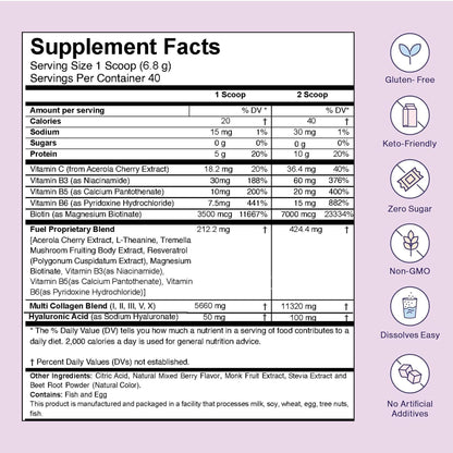 Fuel Multi Collagen Peptides Powder – 20g Hydrolyzed Collagen Types I, II, III, V & X – Hair, Skin, Nails & Joint Support – Keto & Gluten Free – Unflavored – 40 Servings (16.64oz)
