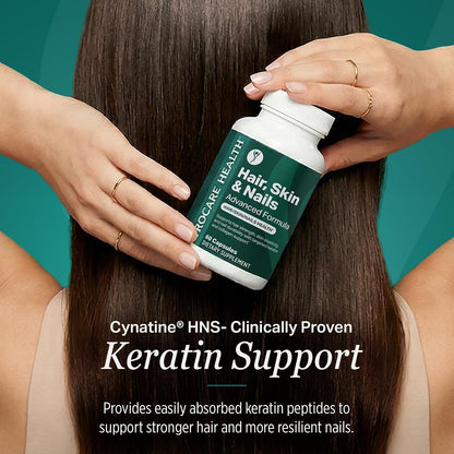 Hair, Skin & Nails Advanced Formula with Keratin Peptides | Capsule | 60ct | Hair Skin and Nails Vitamins with 5000mcg Biotin, Cynatine HNS Solubilized Keratin, Amino Acids, Vitamin C & E, Made in USA