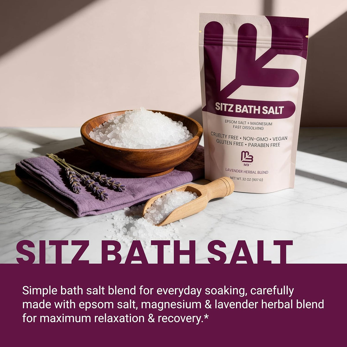 M3 Sitz Bath Soak for Postpartum & Hemorrhoid Care with Magnesium, 32 oz