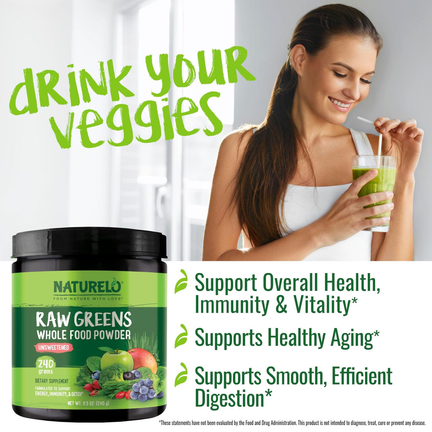 NATURELO Raw Greens Superfood Powder 480 Grams, Mixed Berry - Supports Energy, Immunity and Detox - Includes Spirulina, Wheat Grass and Organic Greens for Whole Food Nutrition