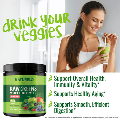 NATURELO Raw Greens Superfood Powder 480 Grams, Mixed Berry - Supports Energy, Immunity and Detox - Includes Spirulina, Wheat Grass and Organic Greens for Whole Food Nutrition