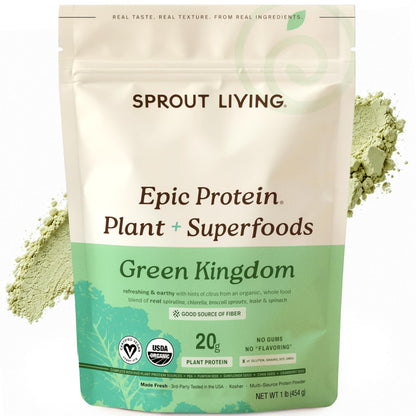 Sprout Living Epic Protein, Plant Based Protein & Superfoods Powder, Vanilla Lucuma Powder | 20 Grams Organic Protein Powder, Vegan, Non Dairy, Non-GMO, Gluten Free, Low Sugar (1 Pound, 12 Servings)