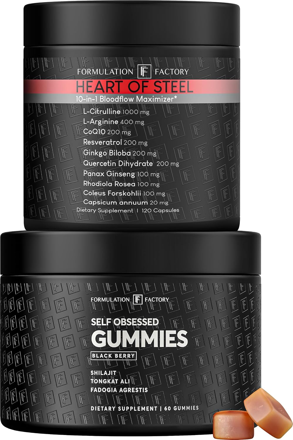 Formulation Factory Self Obsessed Shilajit Gummies x Heart of Steel (Bundle) – Men's Testosterone Booster + Nitric Oxide Blood Flow with Shilajit, Tongkat Ali, L-Citrulline 1000mg & CoQ10