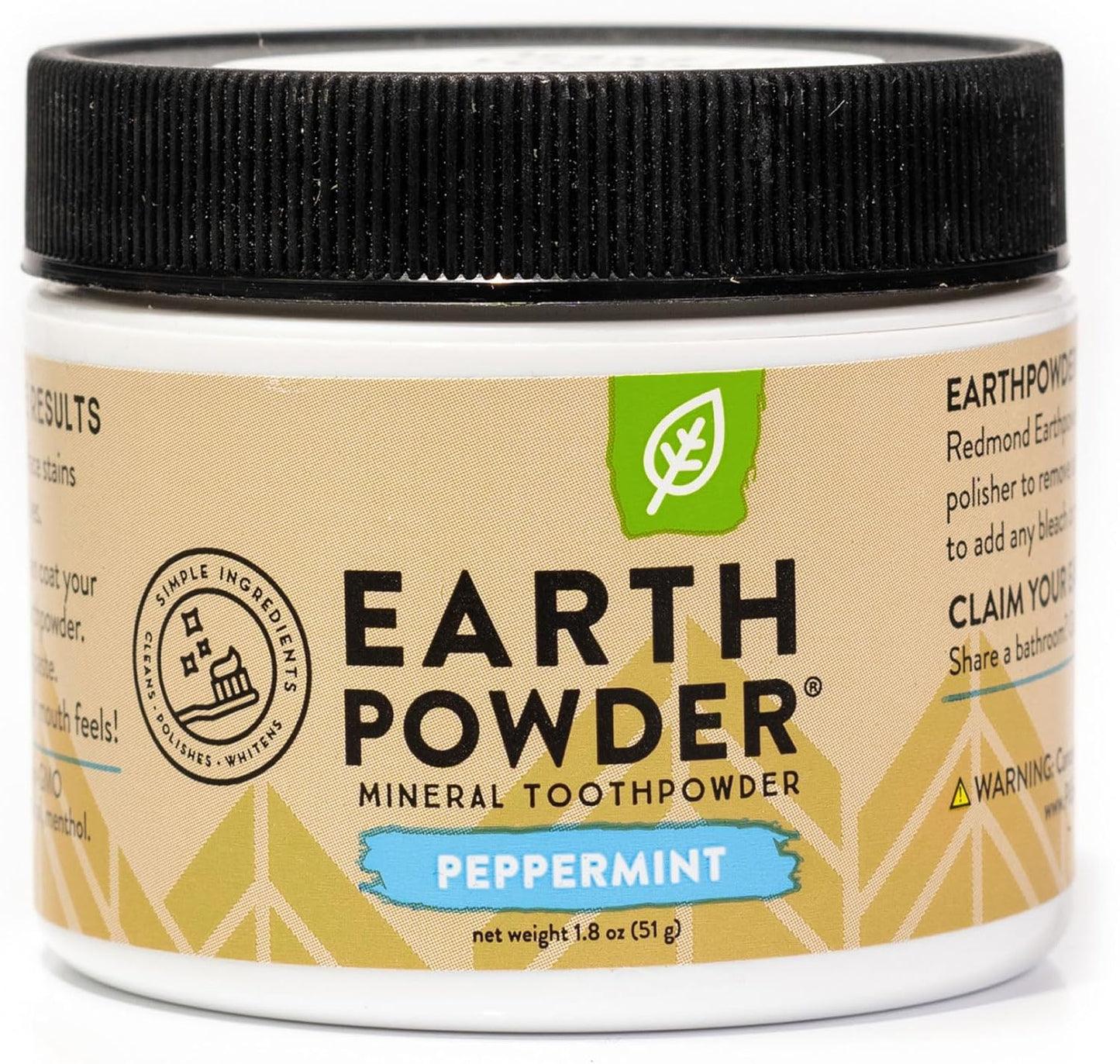 REDMOND Earthpowder, All Natural Tooth and Gum Powder Bentonite Clay (Peppermint)