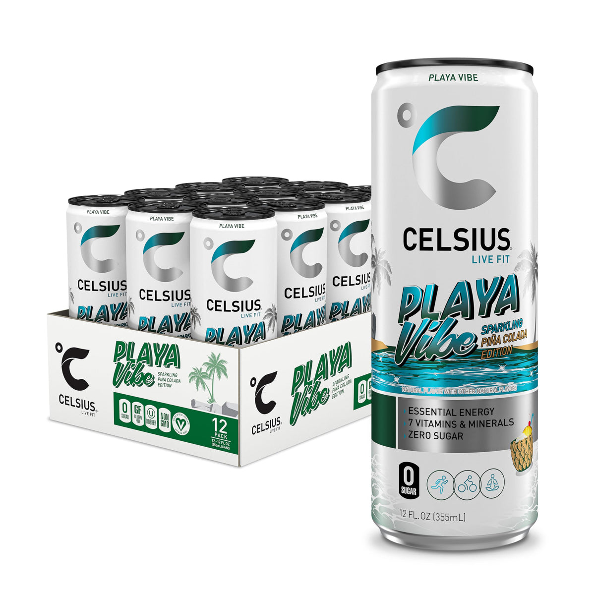 CELSIUS RETRO VIBE Sparkling Sherbet Slush, Sugar Free Energy Drink, 12 Fl Oz (Pack of 12)