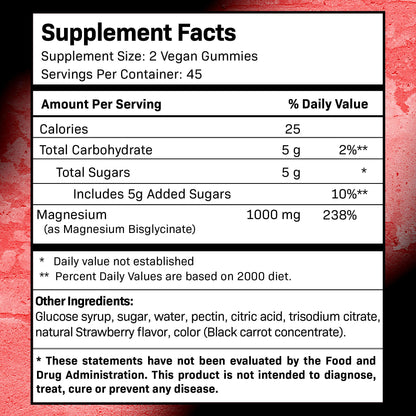Magnesium Glycinate Gummies, 1000 mg - Magnesium Supplement to Support Relaxation, Heart Health - Chewable Calm Magnesio Gummies for Adults, Glicinato De Magnesio - Strawberry Flavor