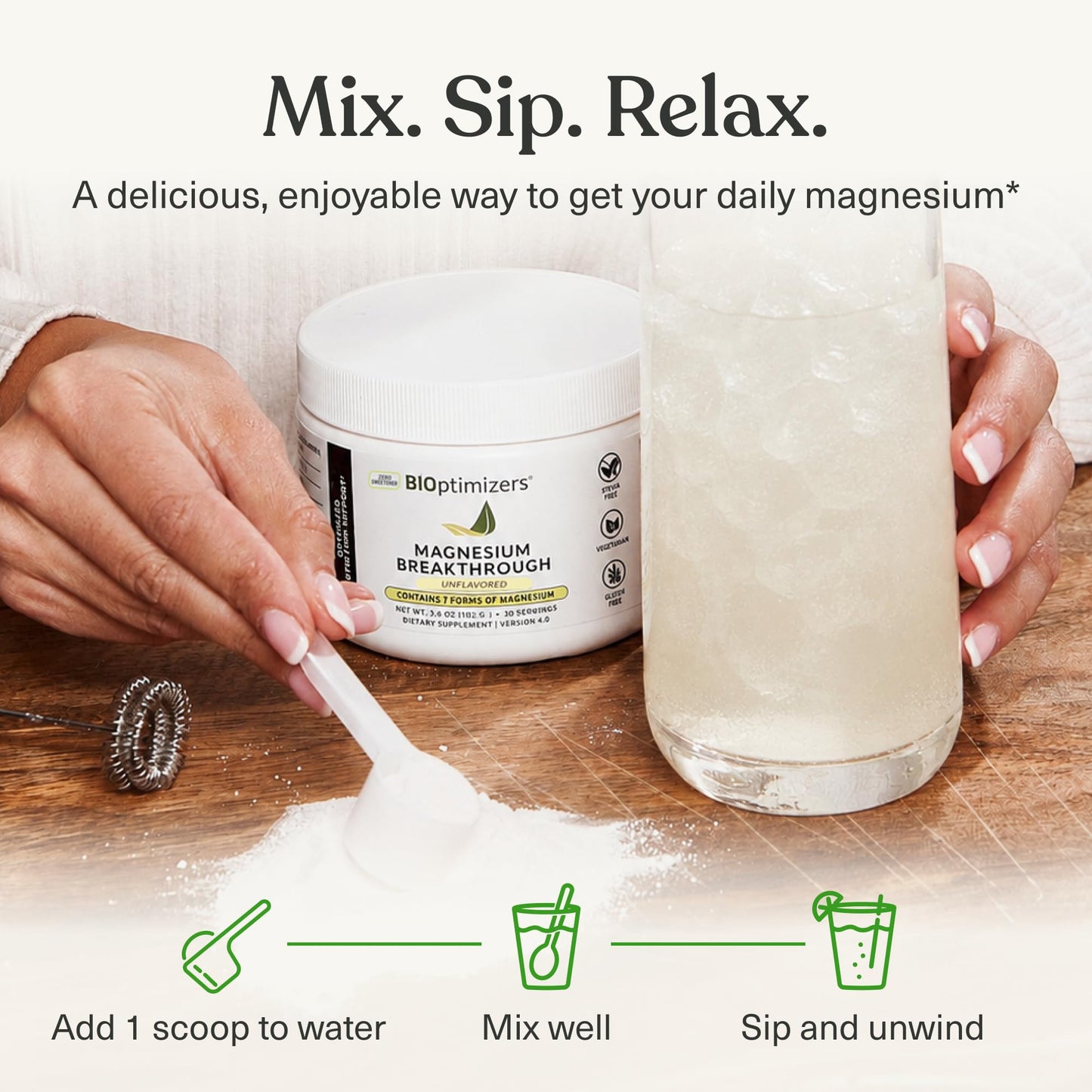 BIOptimizers Magnesium Breakthrough Drink - 8 Forms of Magnesium, Electrolytes, Sleep Health, Stress, Muscle Recovery, Heart Support | Glycinate, Citrate, Malate- Raspberry Lemon