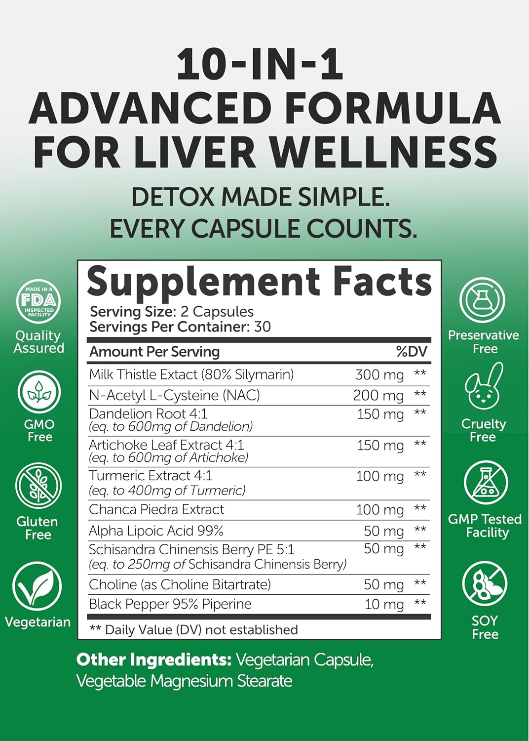 Lunakai USA Made Liver Cleanse Detox & Repair - 10-in-1 with Milk Thistle & NAC – Liver Support Supplement Capsules for Men & Women, Daily Health, Non-GMO, 60ct