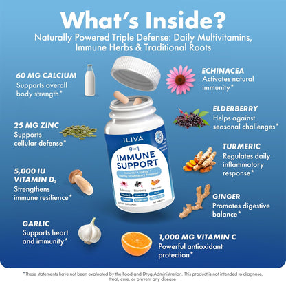 by INDICAID 9-in-1 Immune Support Supplement: Boost Respiratory Immunity with Clean Recipe of 9 Ingredients. Made in US by NSF Certifed Manufacturer. 60 Tablets. Feel the Difference in 30 Days