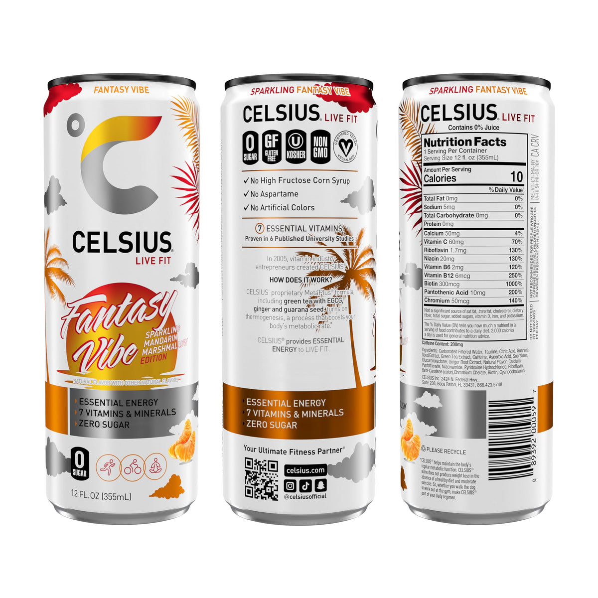 CELSIUS RETRO VIBE Sparkling Sherbet Slush, Sugar Free Energy Drink, 12 Fl Oz (Pack of 12)