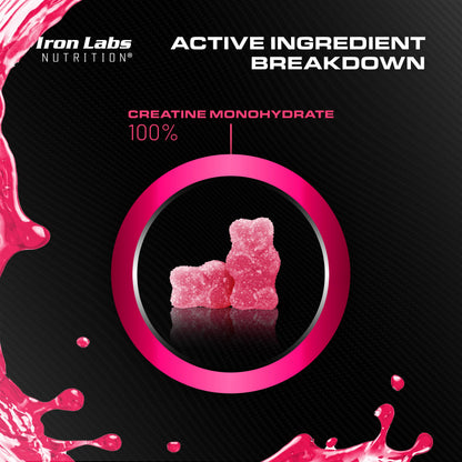 Iron Labs Nutrition Creatine Monohydrate Gummies for Men and Women (90 Gummy Bears)