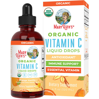 MARYRUTH'S USDA Organic Kids Vitamin C Drops Vegan Vitamin C Immune Support Supplement for Ages 4-13 | Immune Support & Overall Health | Vitamin C from Organic Acerola Fruit Extract | 2oz