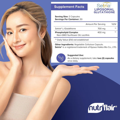 NutriFlair Liposomal Glutathione Supplement 700mg - Setria® Reduced L-Glutathione, 60 Capsules