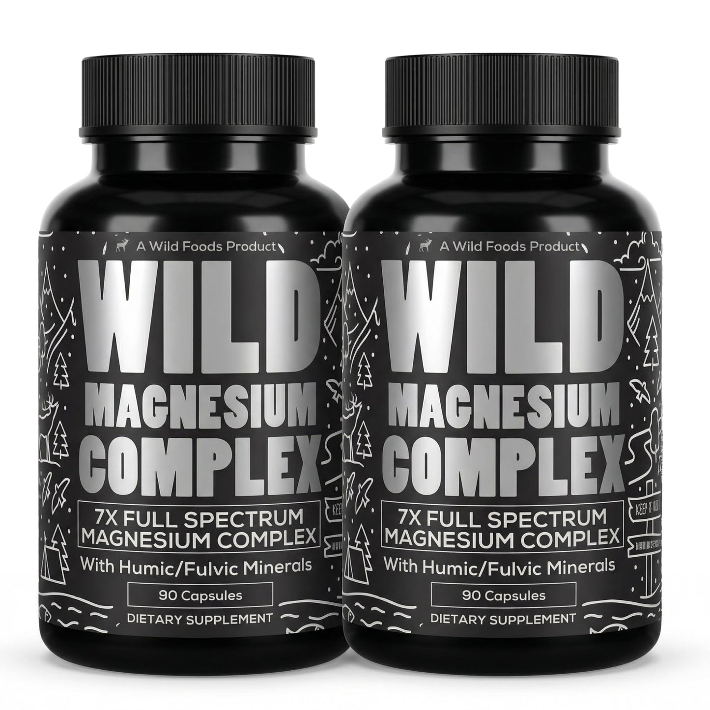 Wild Foods Magnesium Complex Supplement with 7X Forms, 90 Capsules | High Absorption, Full Spectrum, Easy Digestion | 500mg Glycinate, Bisglycinate, Malate, Orotate, Citrate, Taurate