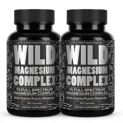 Wild Foods Magnesium Complex Supplement with 7X Forms, 90 Capsules | High Absorption, Full Spectrum, Easy Digestion | 500mg Glycinate, Bisglycinate, Malate, Orotate, Citrate, Taurate