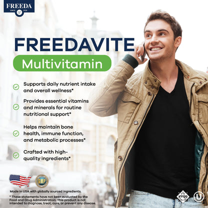 Freedavite Tiny Tablet - Moderate Multivitamin for Men and Women - Pure Vitamin A, C, D, E, B1, B2, B6, B12, Biotin, Calcium, Zinc, Iron, Magnesium, Manganese, Copper, Selenium, Iodine - 250 Count | Supports Energy, Immunity, Bone & Brain Health – 20 Esse