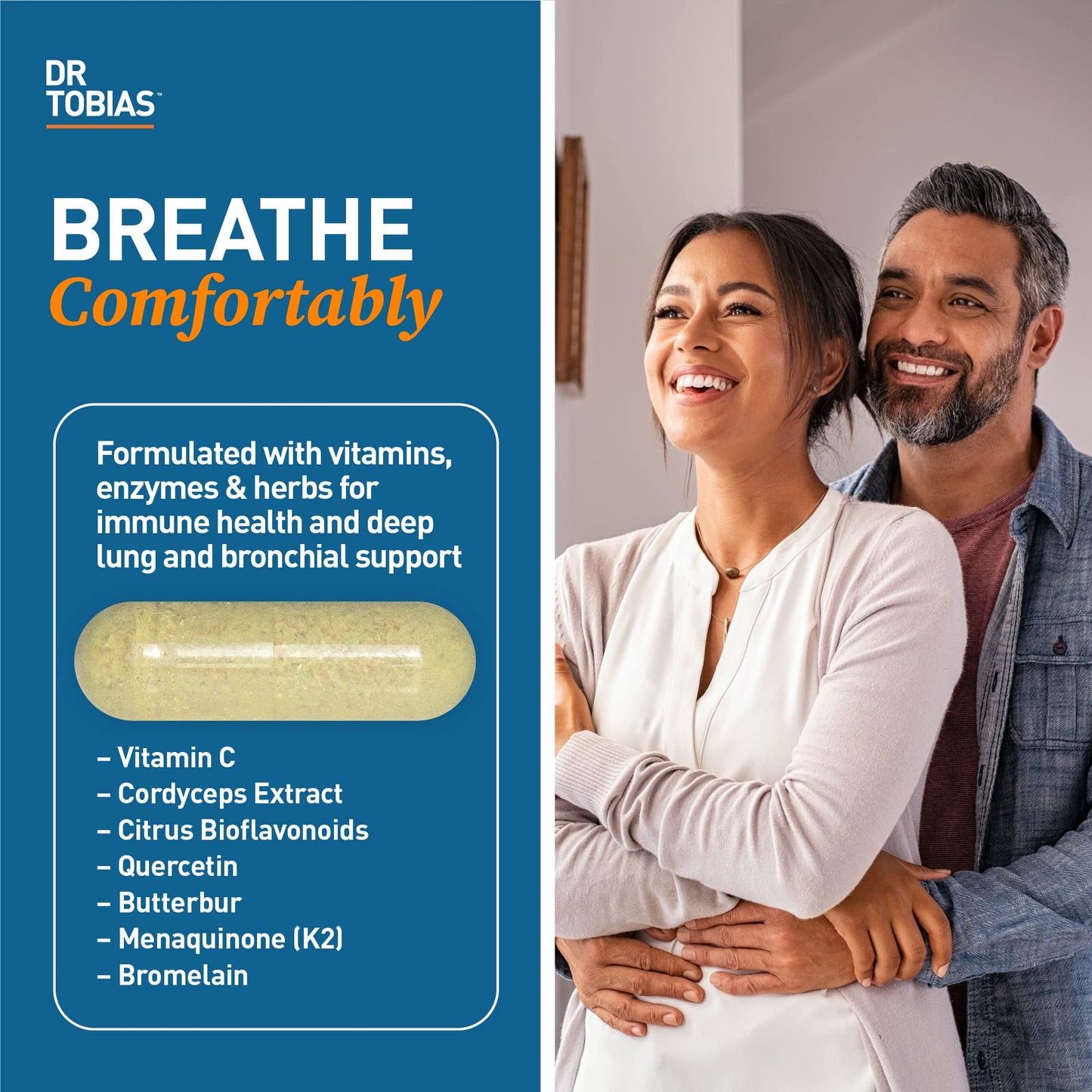Dr. Tobias Lung Health Respiratory Support 60 Capsules | Lung Supplement | Lung Cleanse, Bronchial & Immune Support | Vitamin C + Butterbur + Quercetin + Bromelain | 60 Servings