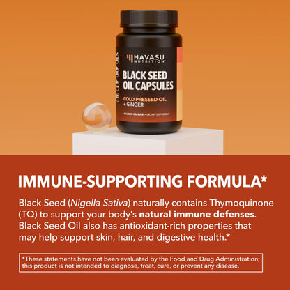 Black Seed Oil Capsules, Vegan, Non-GMO, Cold-Pressed Nigella Sativa, 90ct | 1500mg Per Serving Black Cumin Supplement for Skin Health, Immune Function, and Digestive Health, Unflavored, 30 Servings