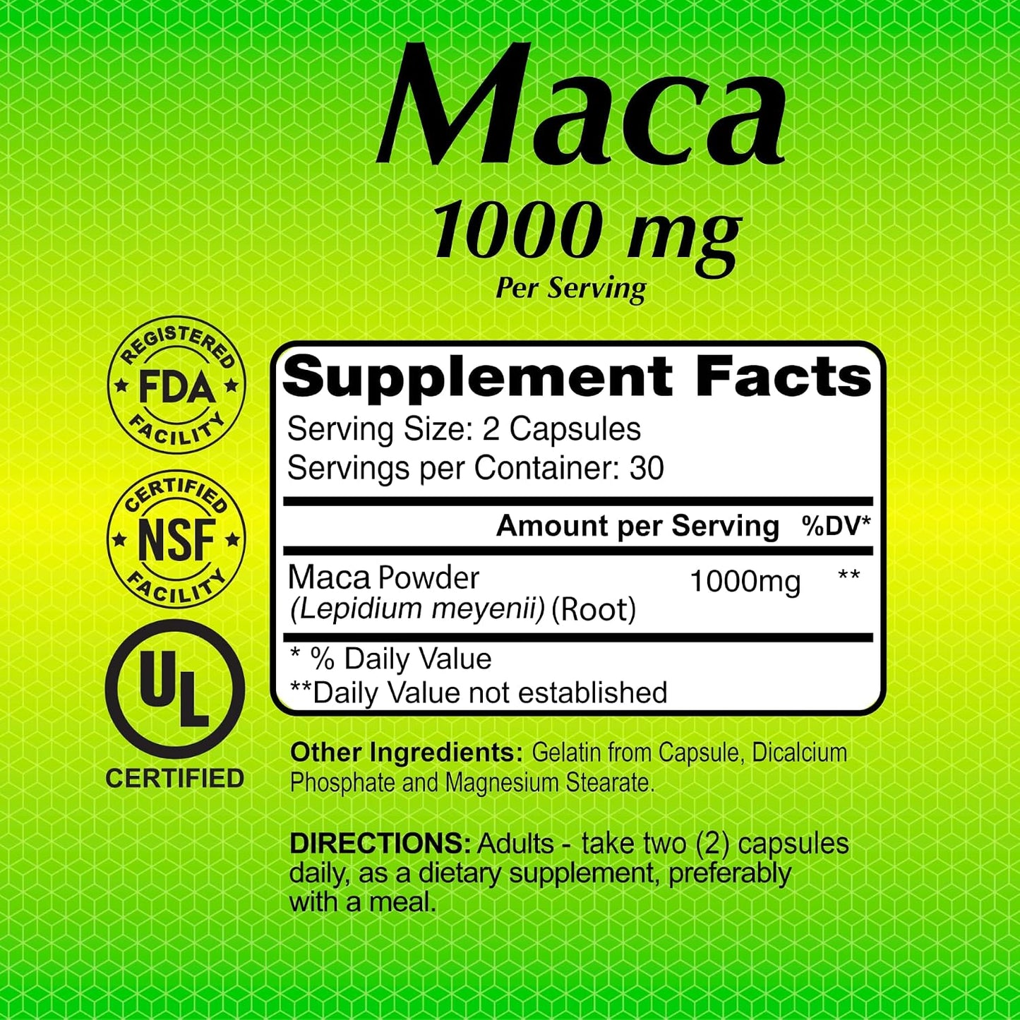 ALFA VITAMINS Maca 1000 mg Peruvian Maca Root Supplement for Energy & Wellness – Plant-Based Formula - 60 Capsules (2-Pack)