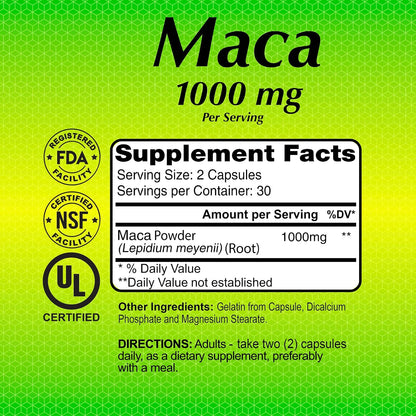 ALFA VITAMINS Maca 1000 mg Peruvian Maca Root Supplement for Energy & Wellness – Plant-Based Formula - 60 Capsules (2-Pack)