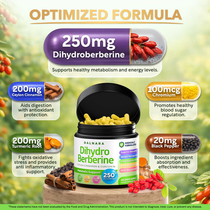 Dihydroberberine 250mg | GlucoVantage 30 days Supply | DHB supplement