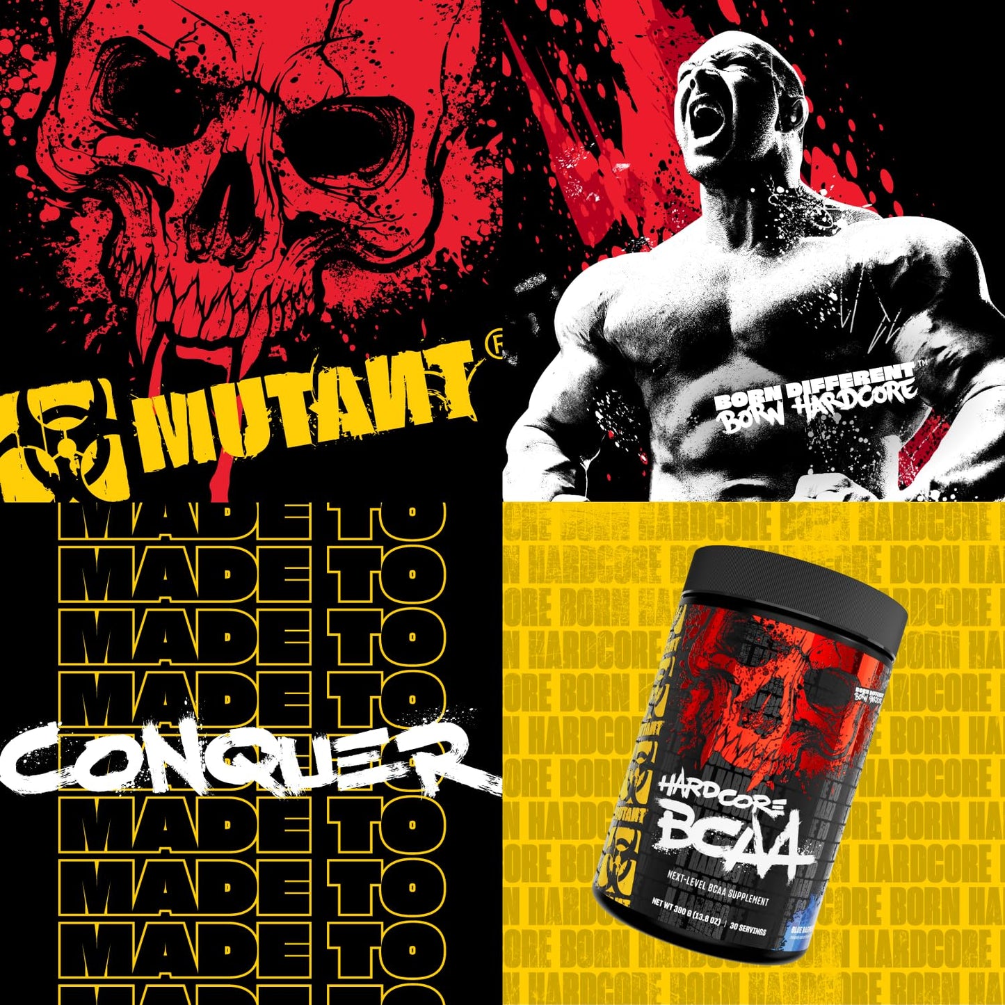 Mutant Hardcore BCAA - Pre, Intra or Post Workout – BCAA Next Level branched-Chain Amino Acids Supplement – Hydration + Recovery - 30 Serving - Blue Raspberry