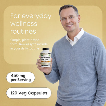 NaturaLife Labs Magnesium Glycinate - 450 mg per Serving – 120 Vegan Capsules - Non-GMO, Gluten-Free, Vegan