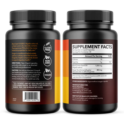 Black Seed Oil Capsules, Vegan, Non-GMO, Cold-Pressed Nigella Sativa, 90ct | 1500mg Per Serving Black Cumin Supplement for Skin Health, Immune Function, and Digestive Health, Unflavored, 30 Servings