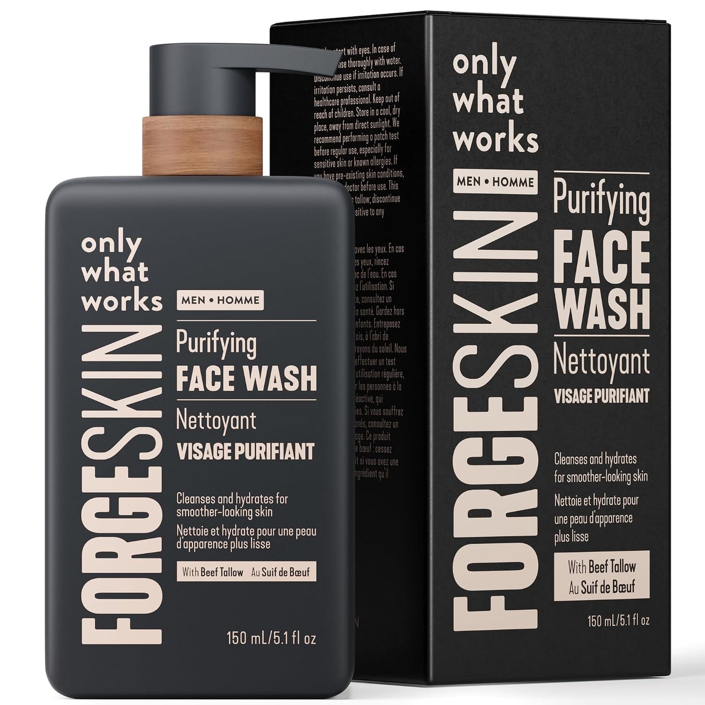 Forge Skin® Men's Anti-Aging Face Care Routine | Beef Tallow Balm Moisturizer + Nourishing Cleanser Exfoliating Face Wash + Hydration Wrinkle Defense Serum + Mineral Tallow Sunscreen SPF 30