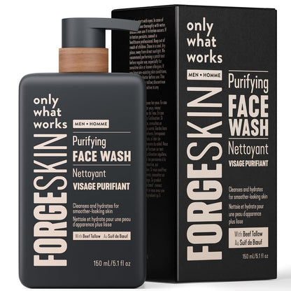 Forge Skin® Men's Anti-Aging Face Care Routine | Beef Tallow Balm Moisturizer + Nourishing Cleanser Exfoliating Face Wash + Hydration Wrinkle Defense Serum + Mineral Tallow Sunscreen SPF 30