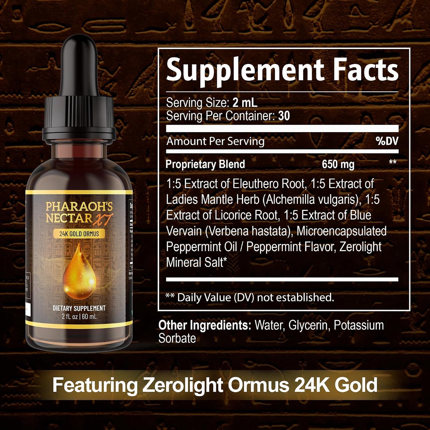 Pharaoh's Nectar XT 24K Monoatomic Gold Ormus Liquid | Third Eye Awakening + Vivid Dreaming, Clean Energy + Mental Clarity, Spiritual Supplement, 60mL