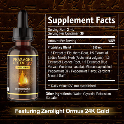 Pharaoh's Nectar XT 24K Monoatomic Gold Ormus Liquid | Third Eye Awakening + Vivid Dreaming, Clean Energy + Mental Clarity, Spiritual Supplement, 60mL