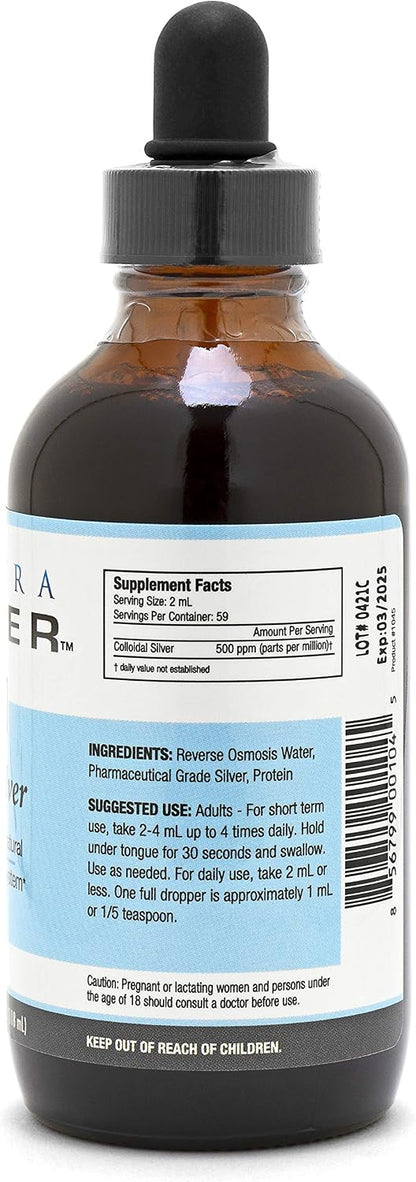 Ultra Silver® Colloidal Silver | 500 PPM, 4 Oz (118mL) | Mineral Liquid Supplement | True Colloidal Silver - with Dropper