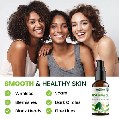 100% Pure Moringa Oil Organic for Face, Hair, Nails and Dry Skin - USDA Certified Single