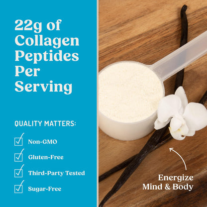 Bulletproof Energy Collagen Protein Powder, Vanilla Bean, 20g Grass-Fed Collagen Peptides, 7g Fiber with MCT Oil & Adaptogens, Caffeine-Free, 18.3 Ounces