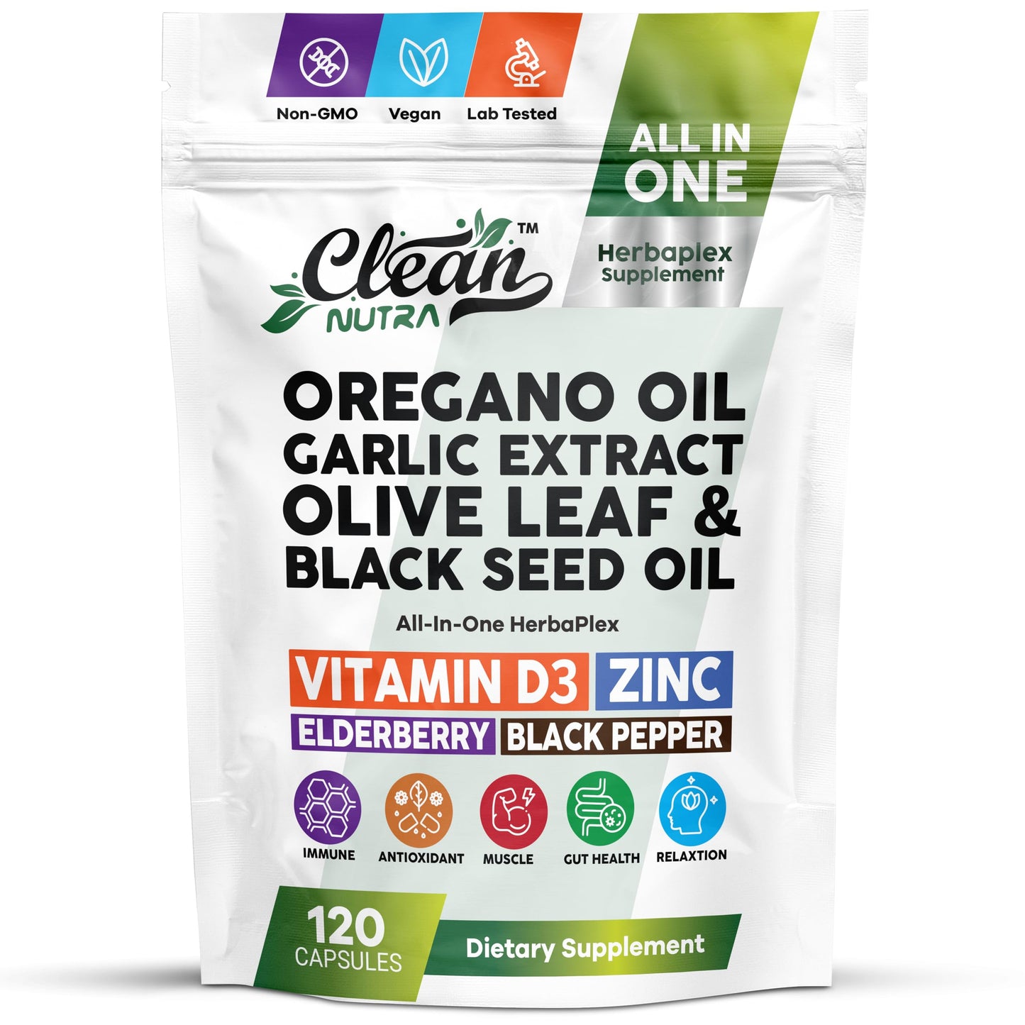 Clean Nutra Oregano Oil with Black Seed Oil Garlic Olive Leaf Extract - Oil of Oregano Capsules Immune Support Carvacrol & Thymoquinone Supplement for Women and Men + Elderberry Vitamin D3 & Zinc