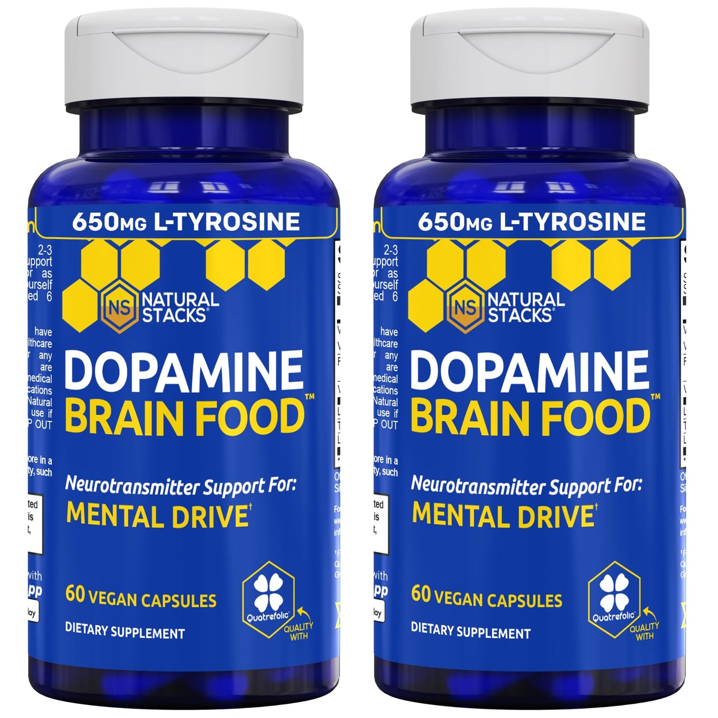 Dopamine Brain Food, Focus & Mental Drive Support with L-Tyrosine, 60 Count | 650mg Tyrosine Supplement with Vitamin B & C - Neurotransmitter Support for Mental Drive & Motivation - Natural Stacks