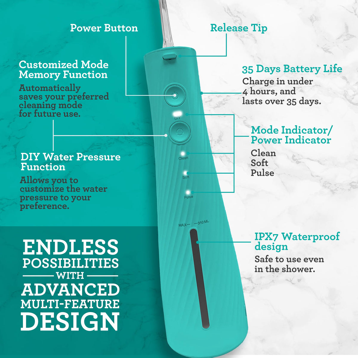 GuruNanda Electric Toothbrush & Water Flosser, 4 Toothbrush Heads, 4 Tips