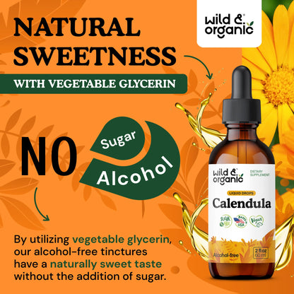Wild & Organic Calendula Flowers Supplement - Antioxidant, Immune & Skin Support - Add to Tea Extract Drops - Calendula Herb Tincture - Vegan, Alcohol & Sugar-Free - 4 fl oz