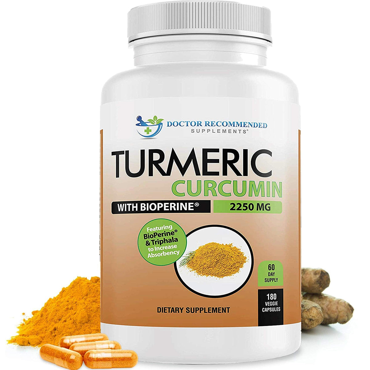 Turmeric Curcumin - 2250mg/d - Veggie Caps - 95% Curcuminoids with Black Pepper 
