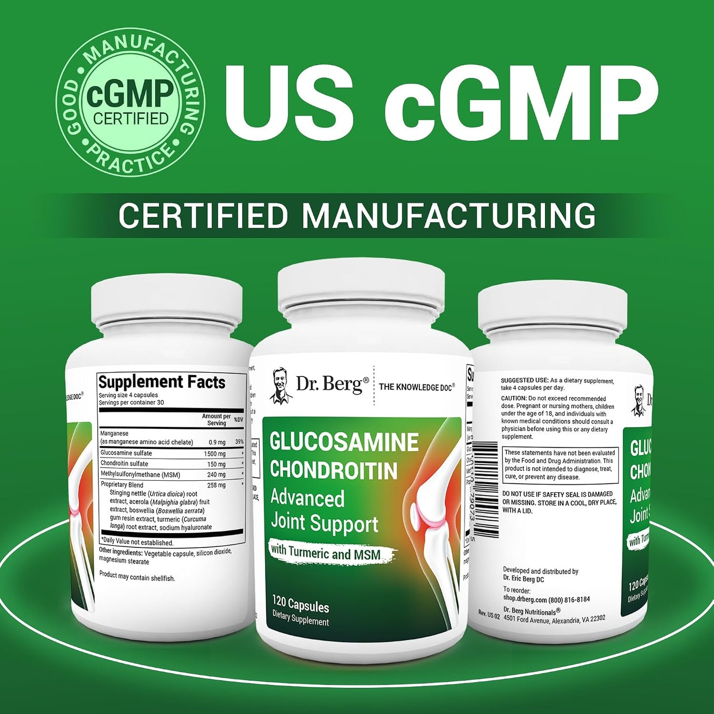 Dr. Berg Glucosamine Chondroitin MSM Turmeric & Boswellia - Advanced Joint Support Supplement with 1500 mg Glucosamine Sulfate - Includes 120 Capsules