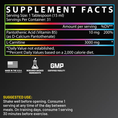 Nutrex Research L Carnitine 3000 - Clinically Dosed L-Carnitine Liquid for Energy, Metabolism & Muscle Recovery - Delicious Strawberry Watermelon - No Sugar, No Carbs, No Stimulants - 31 Servings